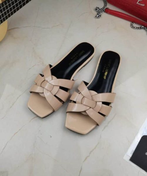 Saint Laurent Women's Tribute Flat Mules Beige For Women YSL 571952B8I009935