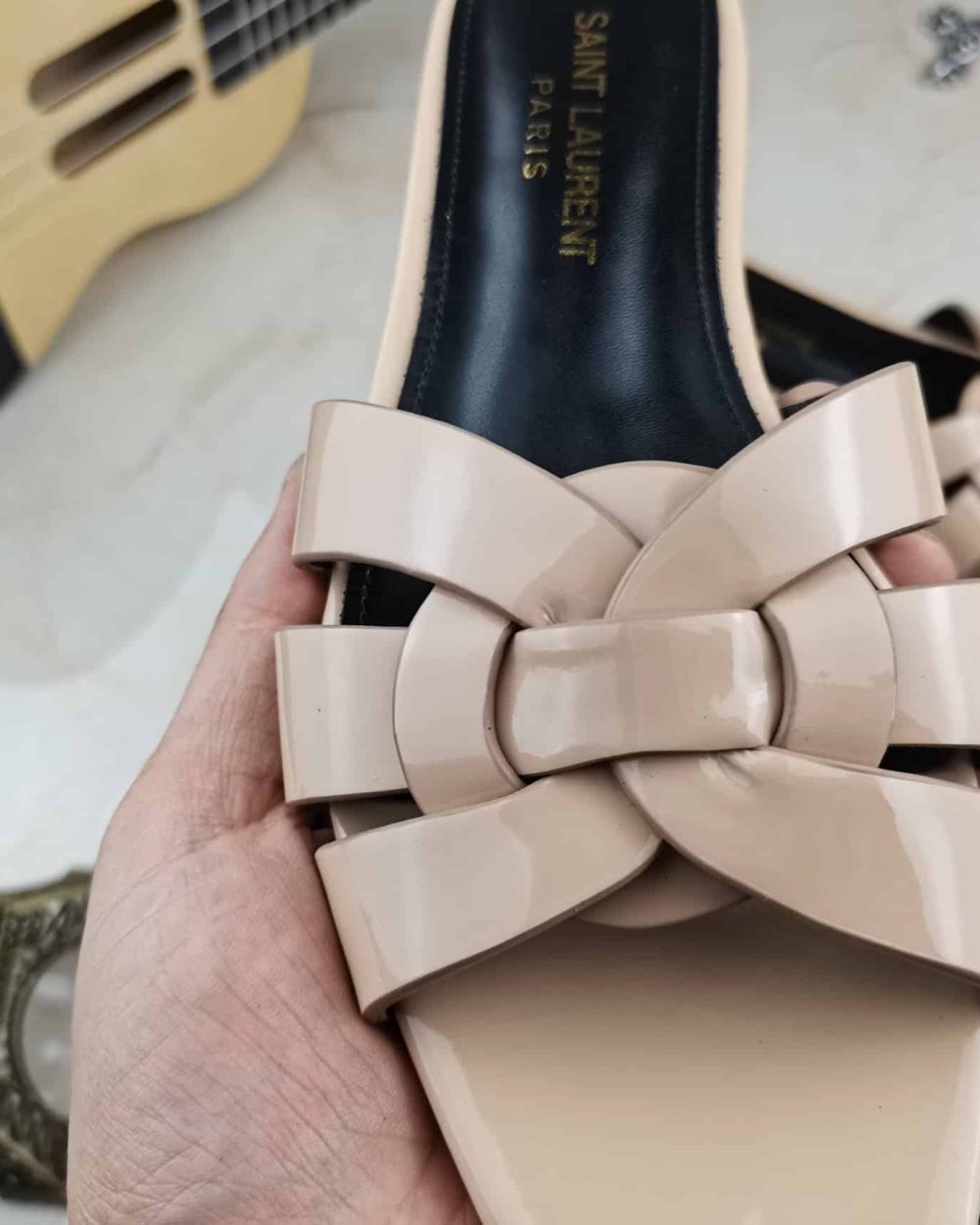 Saint Laurent Women's Tribute Flat Mules Beige For Women YSL 571952B8I009935