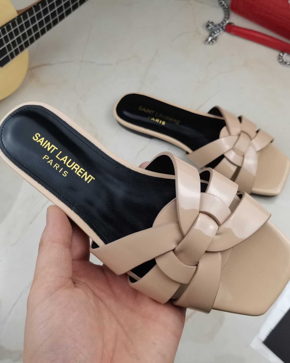 Saint Laurent Women's Tribute Flat Mules Beige For Women YSL 571952B8I009935