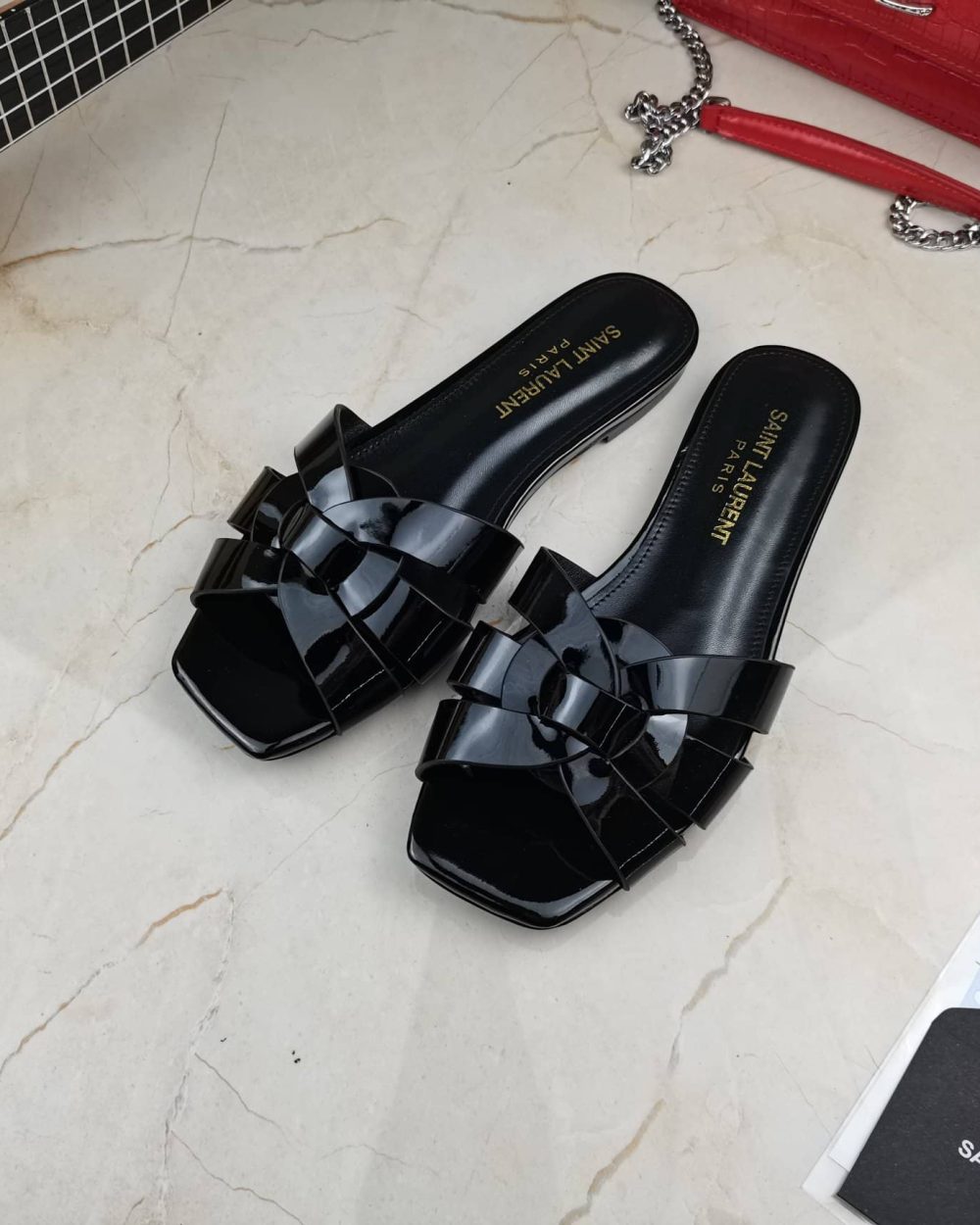 Saint Laurent Women's Tribute Flat Mules Black For Women YSL 571952B8I001000