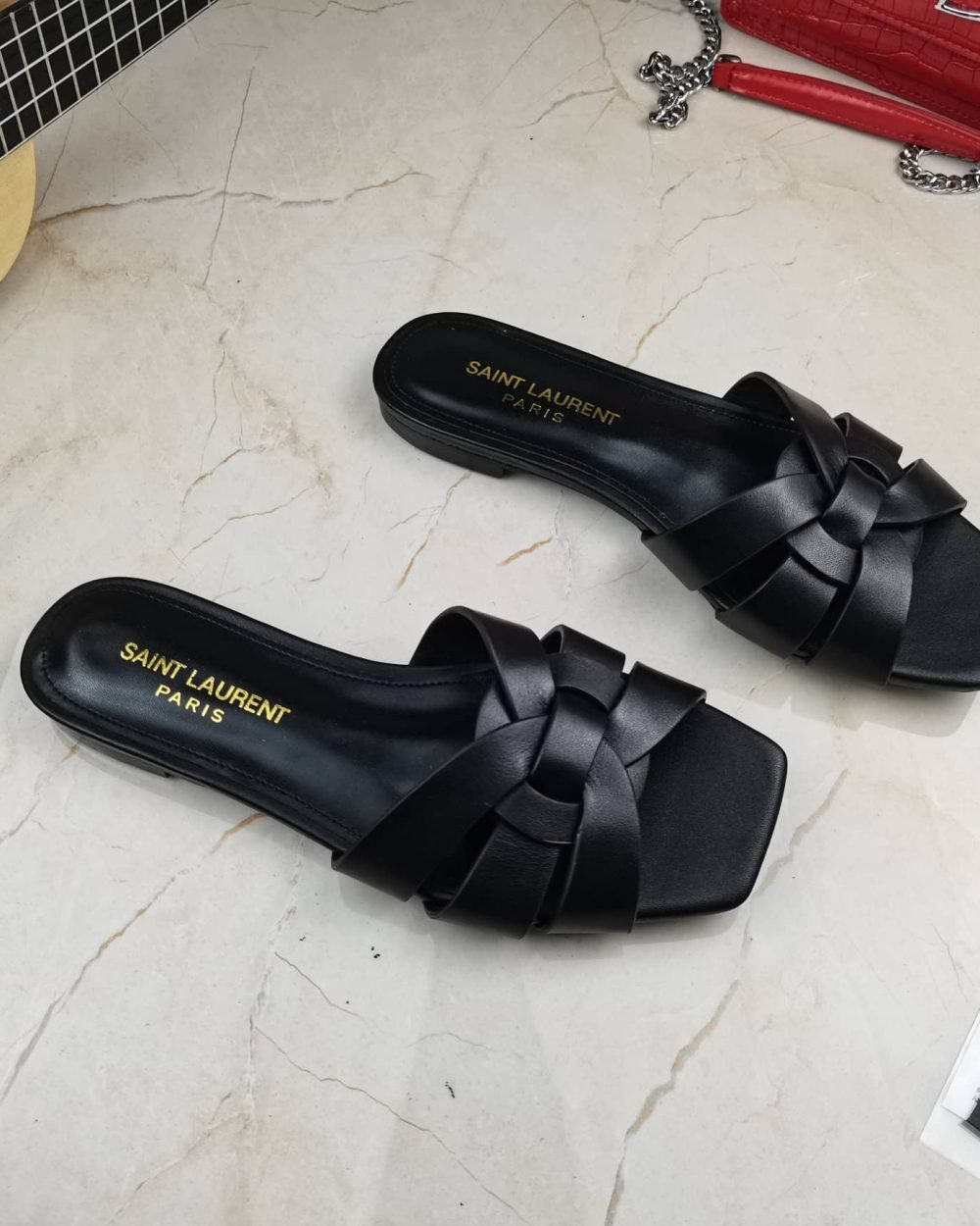 Saint Laurent Women's Tribute Flat Mules Black For Women YSL 571952BDA001000