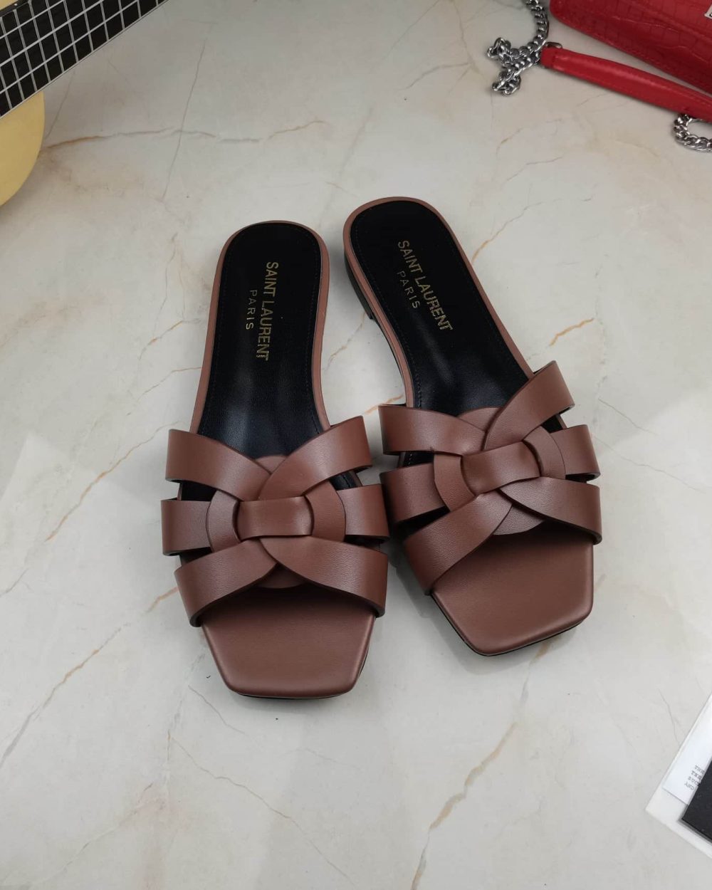 Saint Laurent Women's Tribute Flat Mules Brown For Women YSL