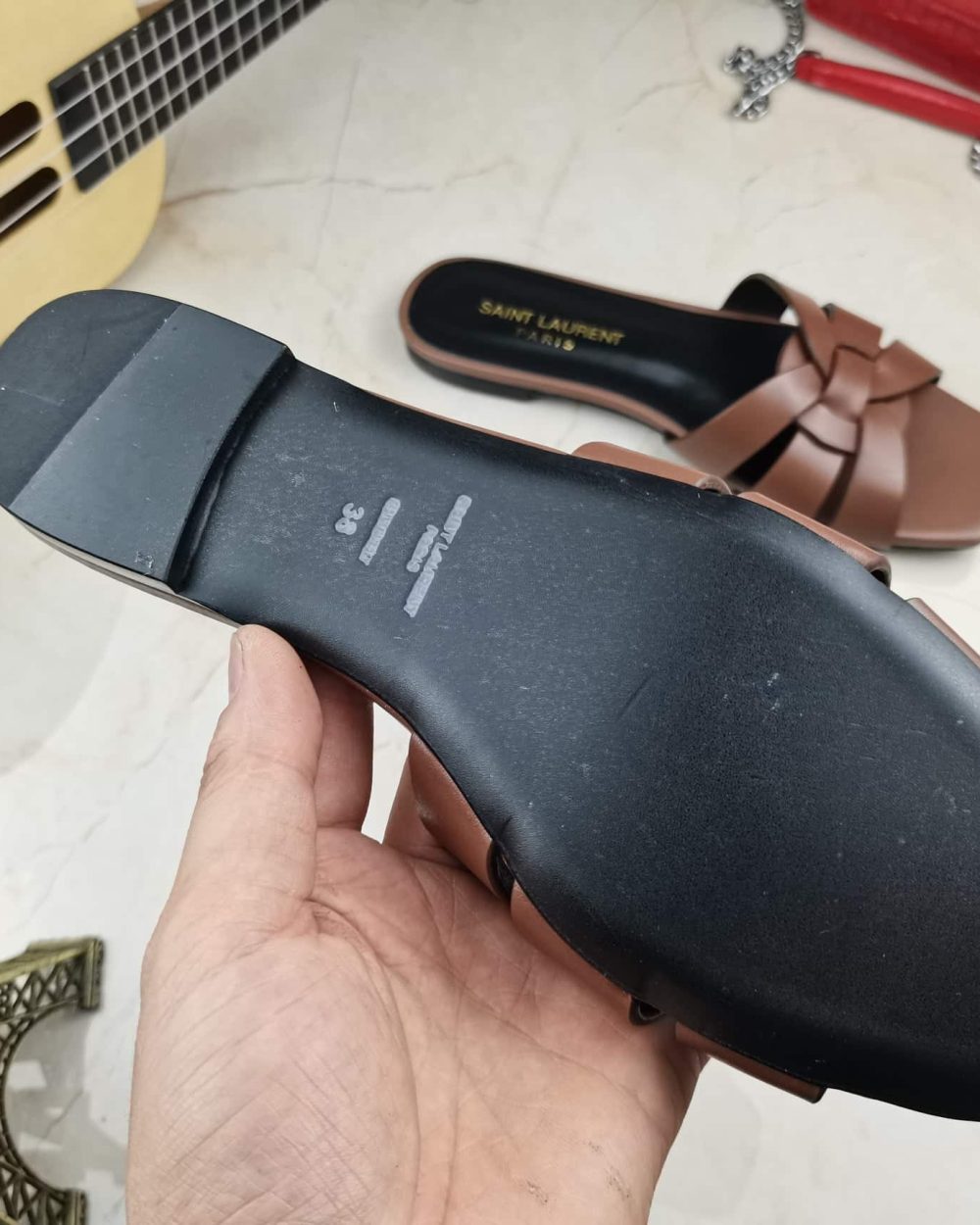 Saint Laurent Women's Tribute Flat Mules Brown For Women YSL