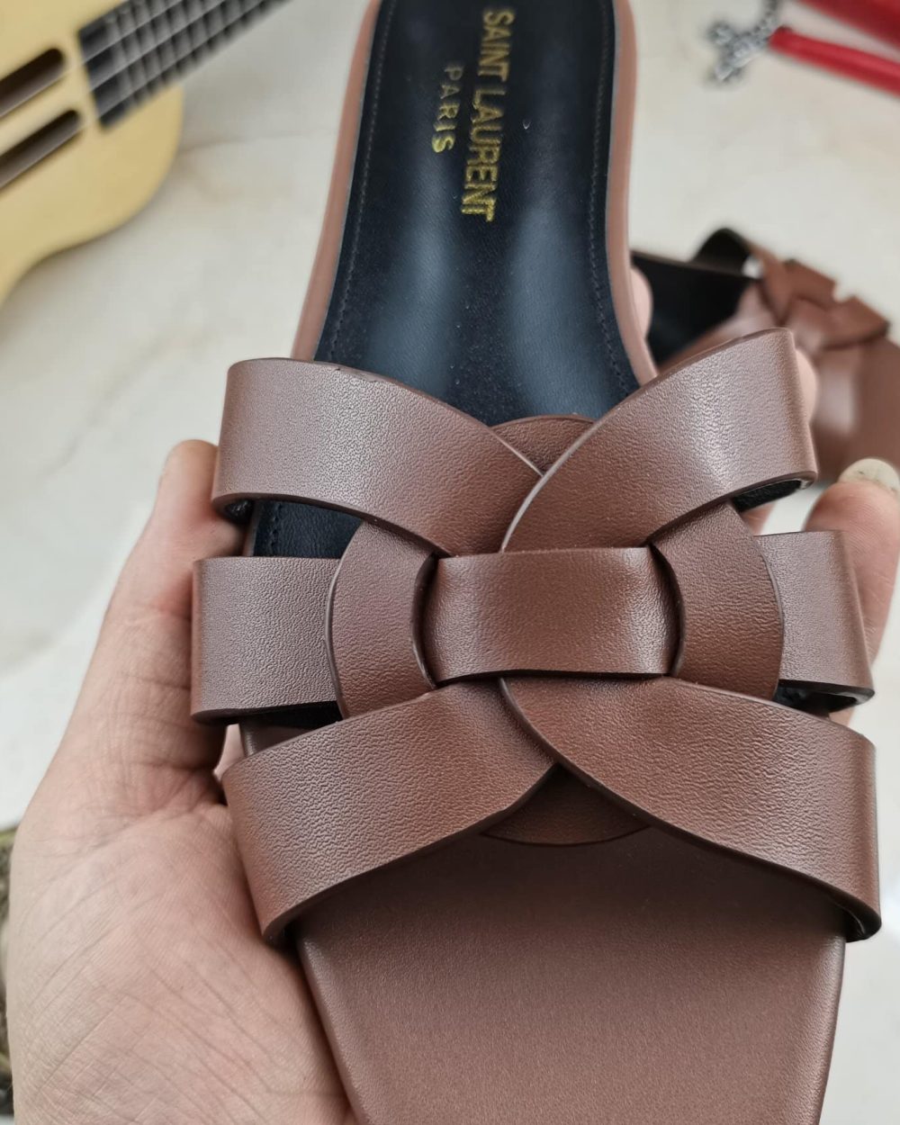 Saint Laurent Women's Tribute Flat Mules Brown For Women YSL