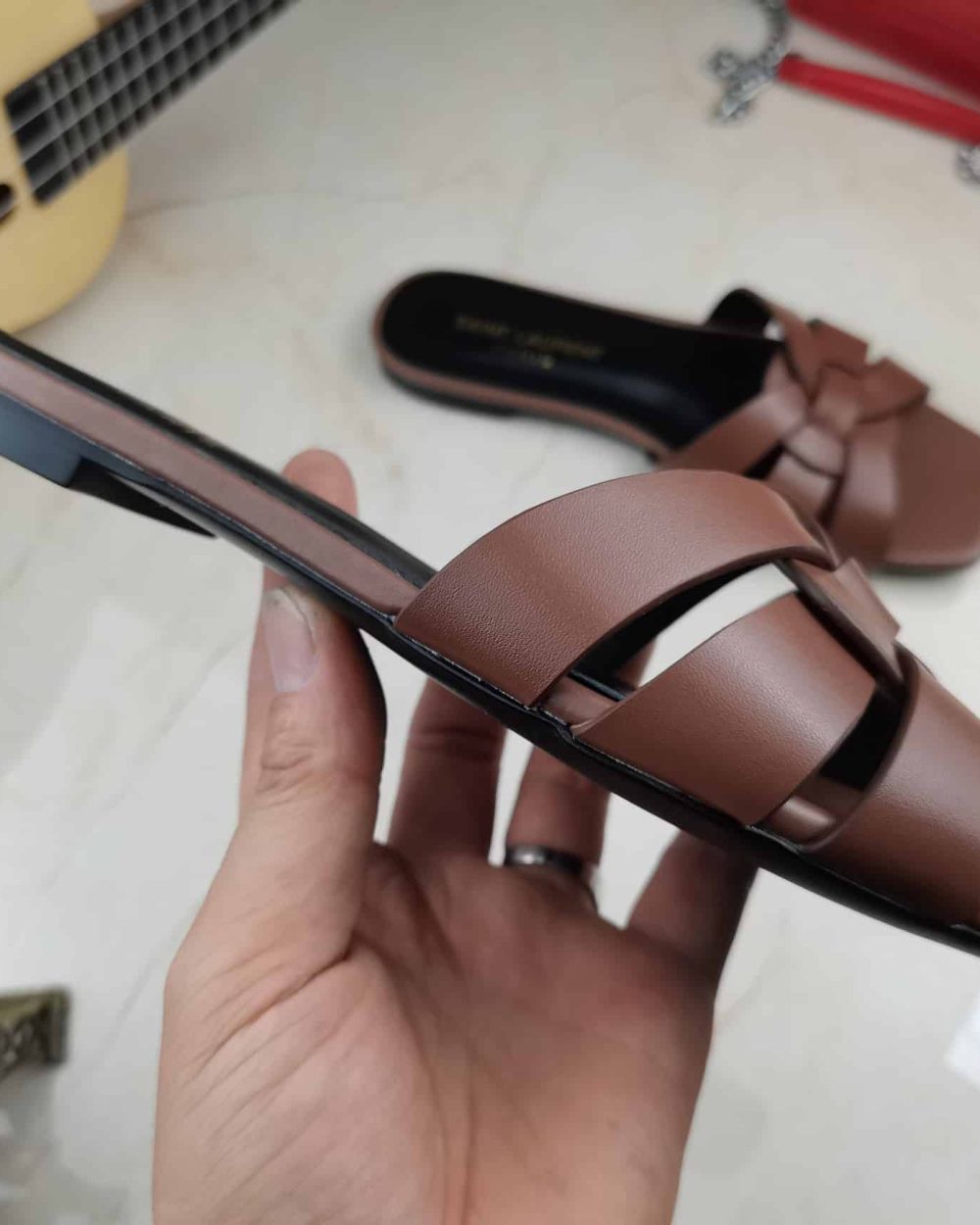 Saint Laurent Women's Tribute Flat Mules Brown For Women YSL