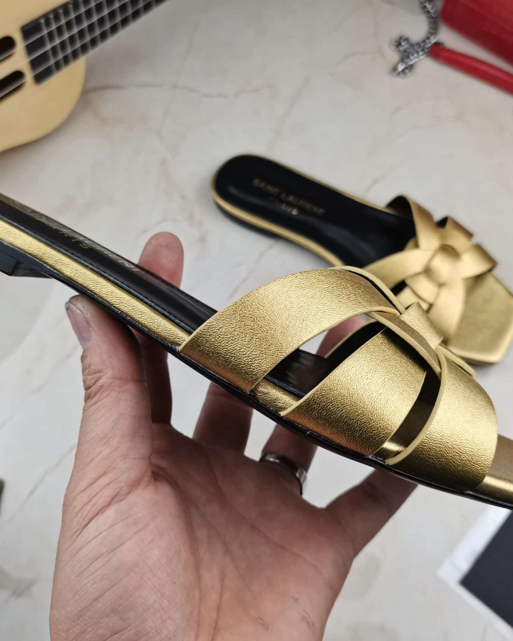 Saint Laurent Women's Tribute Flat Mules Gold For Women YSL