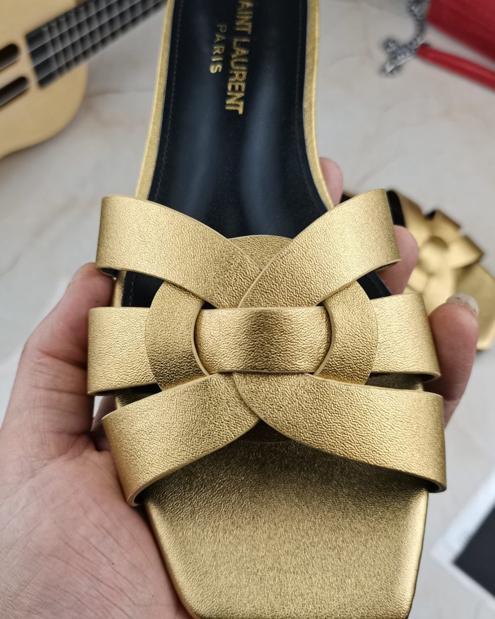 Saint Laurent Women's Tribute Flat Mules Gold For Women YSL