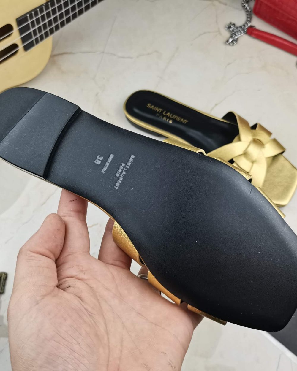 Saint Laurent Women's Tribute Flat Mules Gold For Women YSL