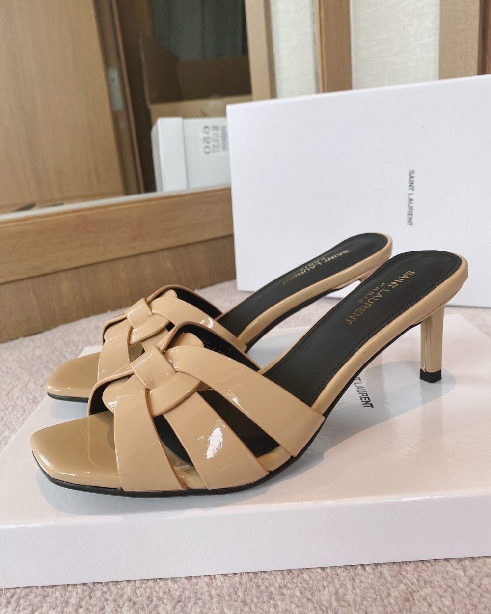 Saint Laurent Women's Tribute Heeled Mules Beige For Women YSL