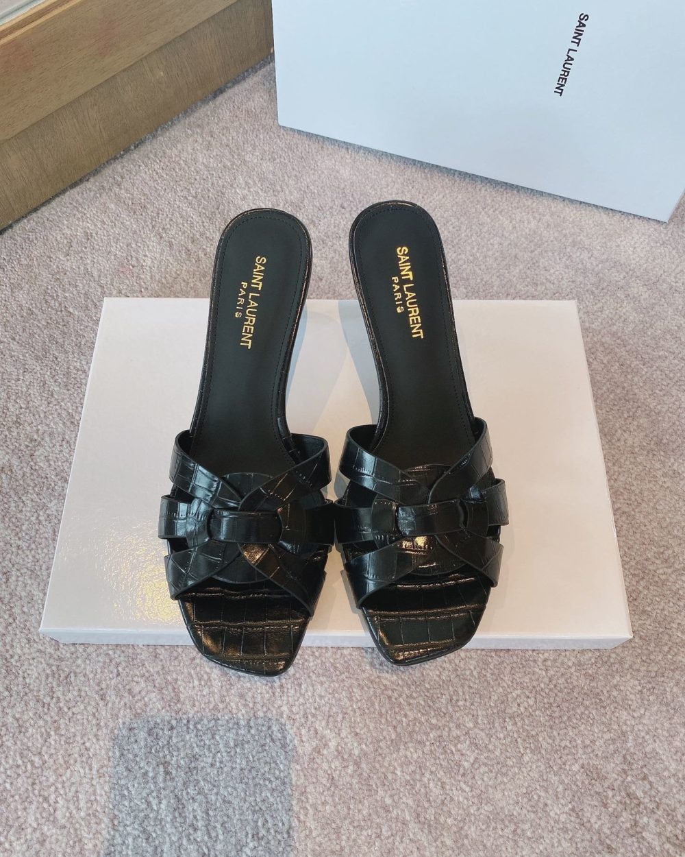 Saint Laurent Women's Tribute Heeled Mules Black For Women YSL 6509861YQ001000