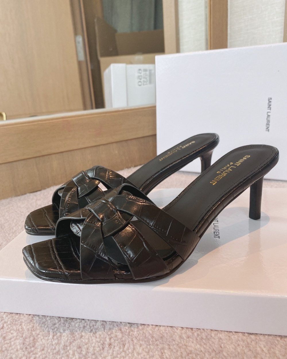 Saint Laurent Women's Tribute Heeled Mules Black For Women YSL 6509861YQ001000