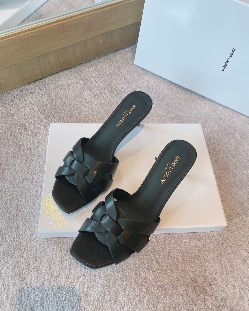 Saint Laurent Women's Tribute Heeled Mules Black For Women YSL 650986DWE001000