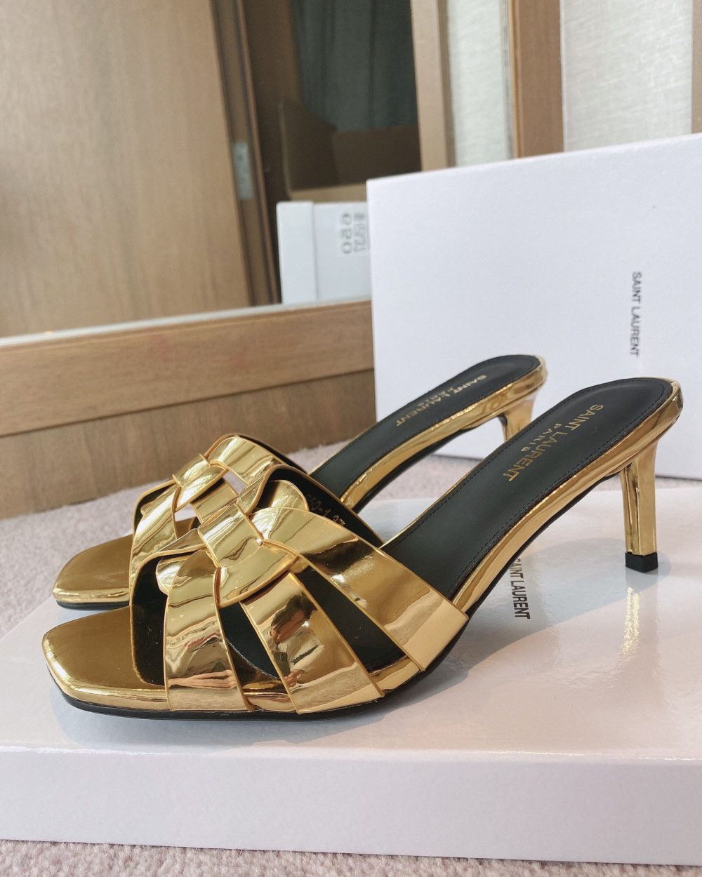 Saint Laurent Women's Tribute Heeled Mules Gold For Women YSL