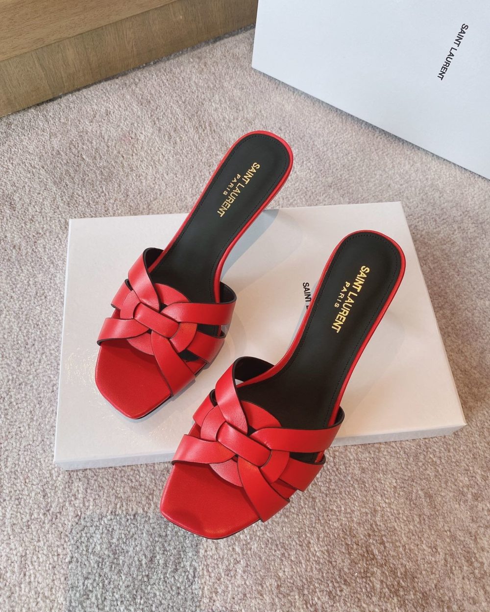 Saint Laurent Women's Tribute Heeled Mules Red For Women YSL
