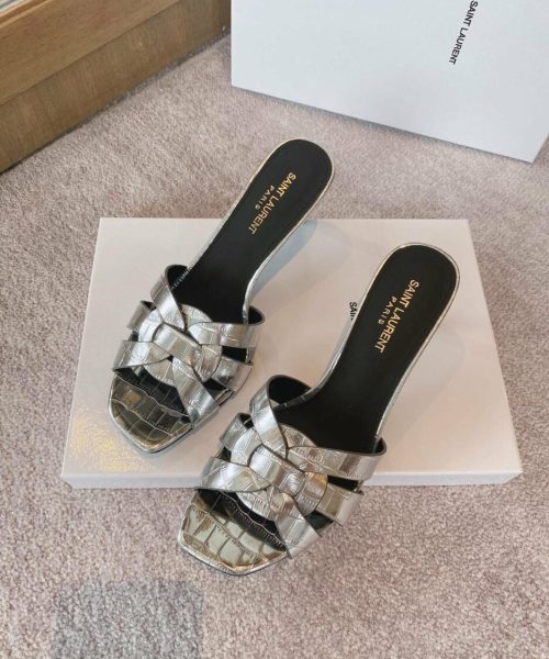 Saint Laurent Women's Tribute Heeled Mules Sliver For Women YSL