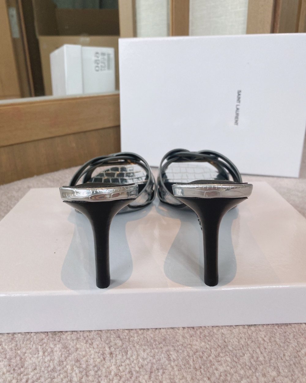 Saint Laurent Women's Tribute Heeled Mules Sliver For Women YSL