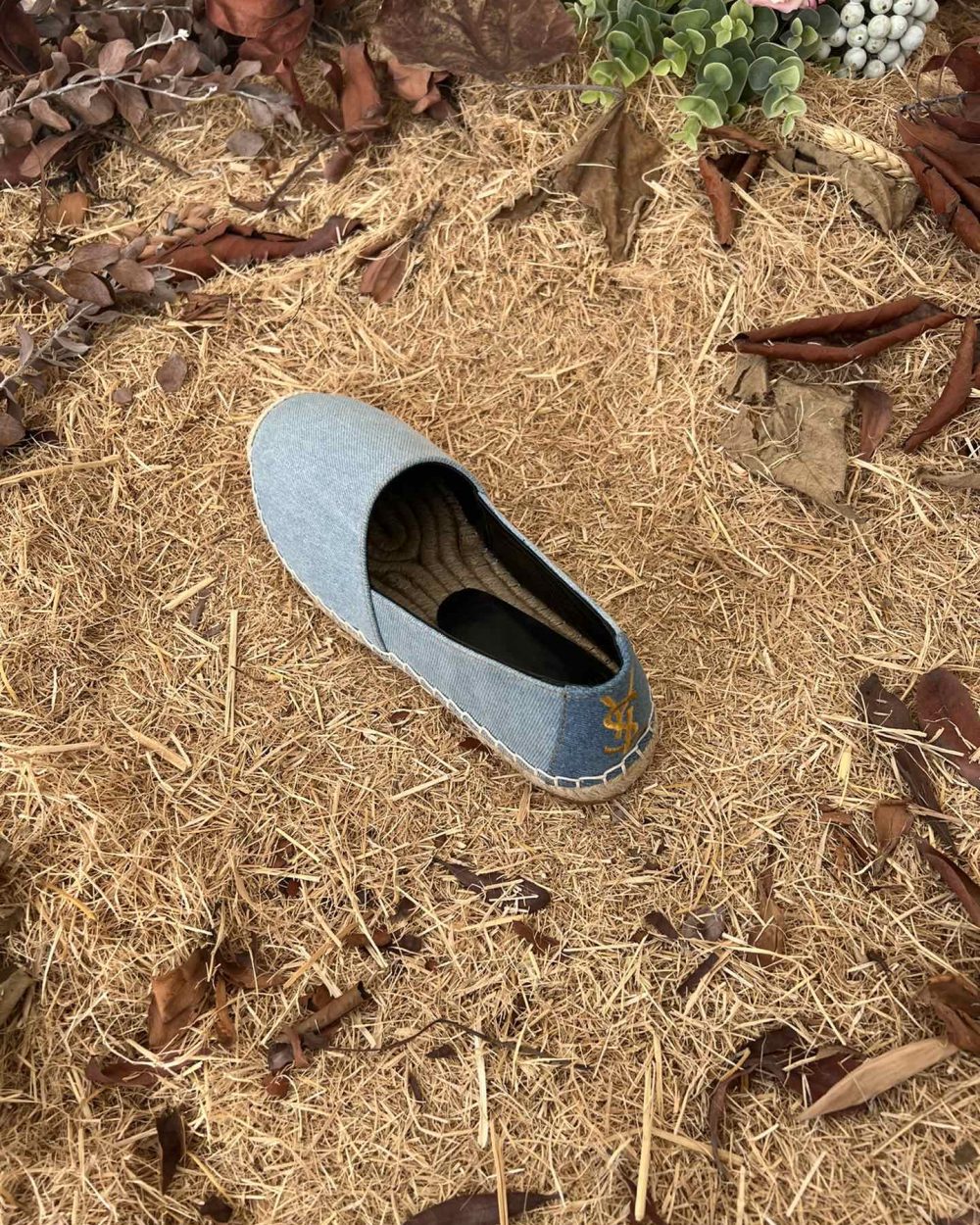 Saint Laurent Women's Ysl Embroidered Espadrilles Blue For Women YSL