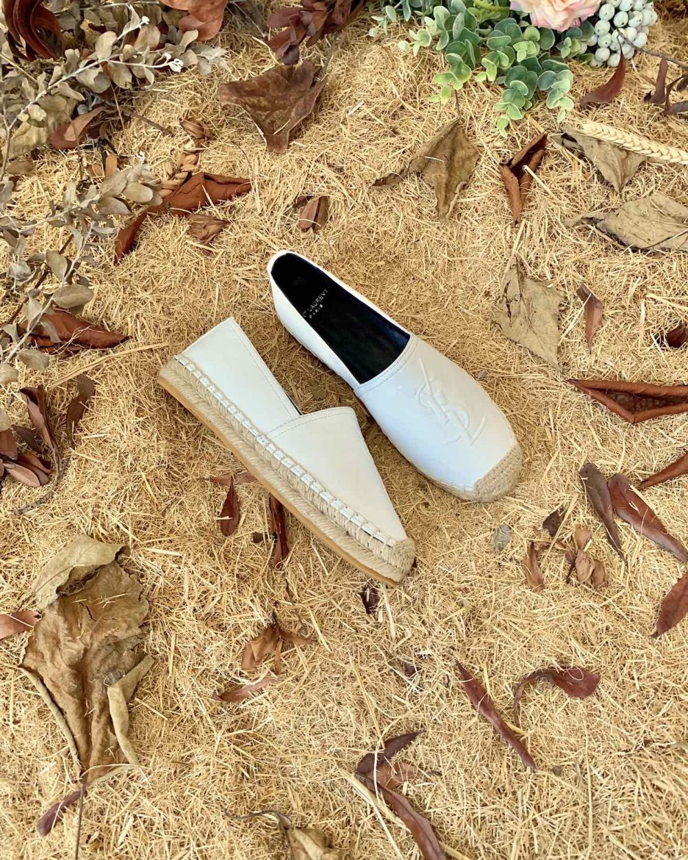 Saint Laurent Women's Ysl Embroidered Espadrilles White For Women YSL 4848900NO609030