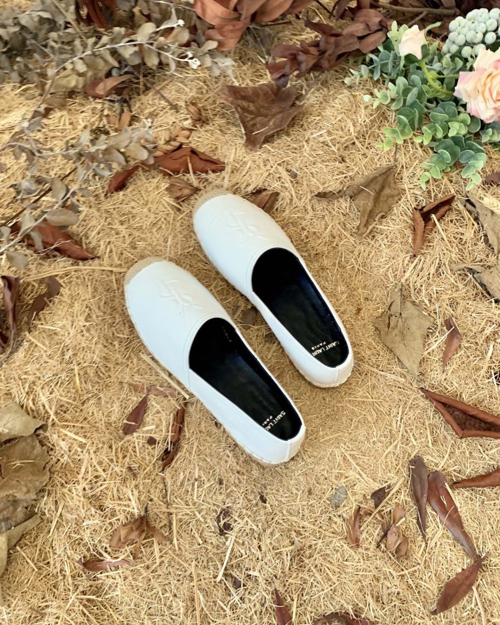 Saint Laurent Women's Ysl Embroidered Espadrilles White For Women YSL 4848900NO609030