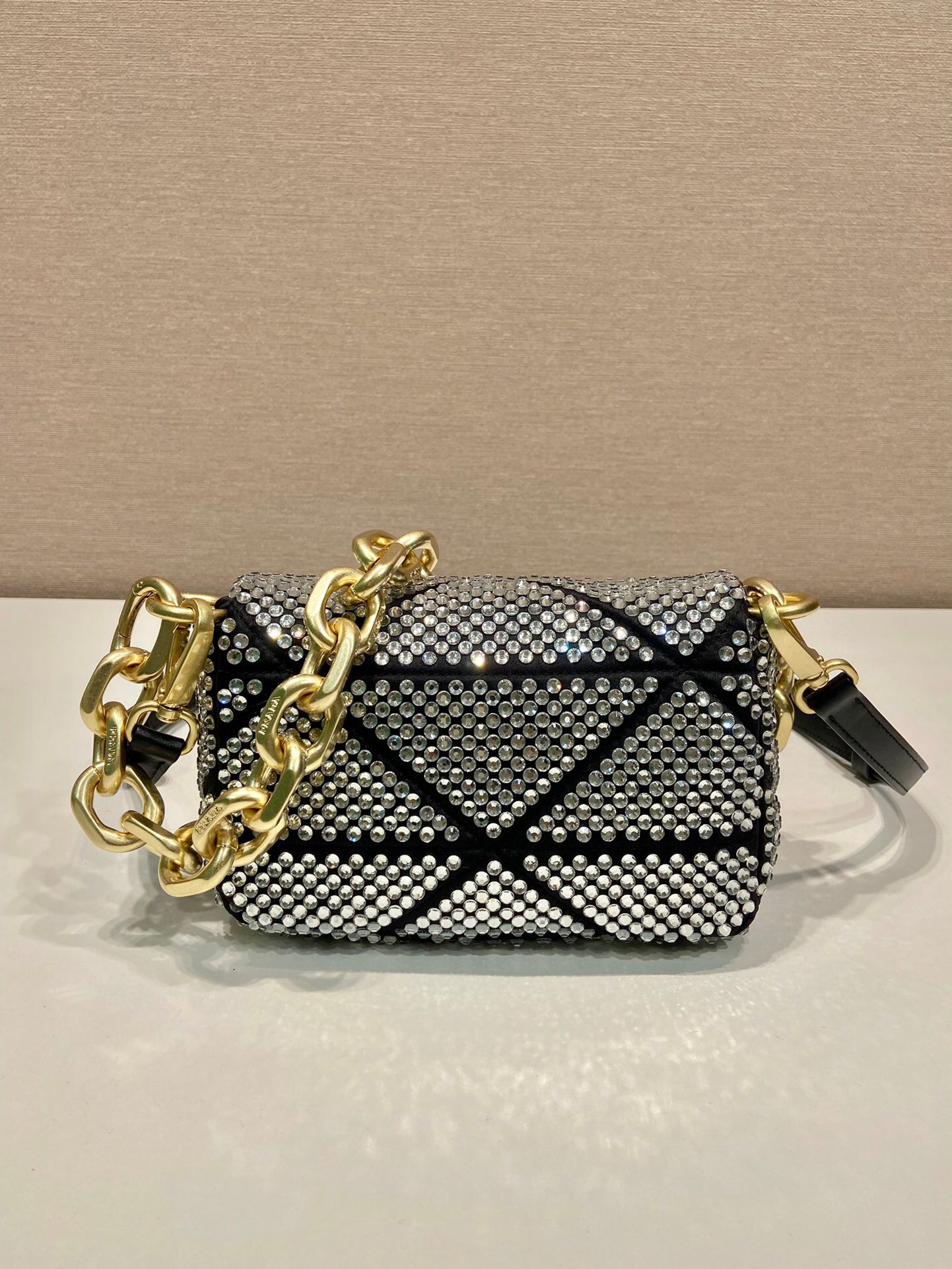 Satin Mini-Bag With Crystals Gold Tone/Black For Women 6.6in/ 17cm 1BD329_2AWL_F0522_V_QOO - Image 12