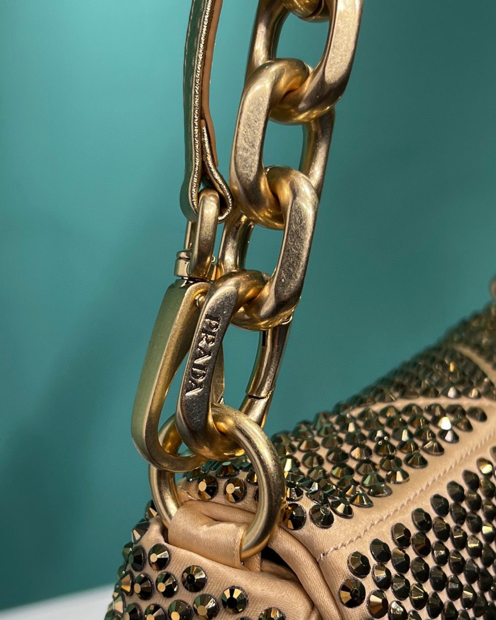 Satin Mini-Bag With Crystals Gold Tone/Black For Women 6.6in/ 17cm 1BD329_2AWL_F0522_V_QOO