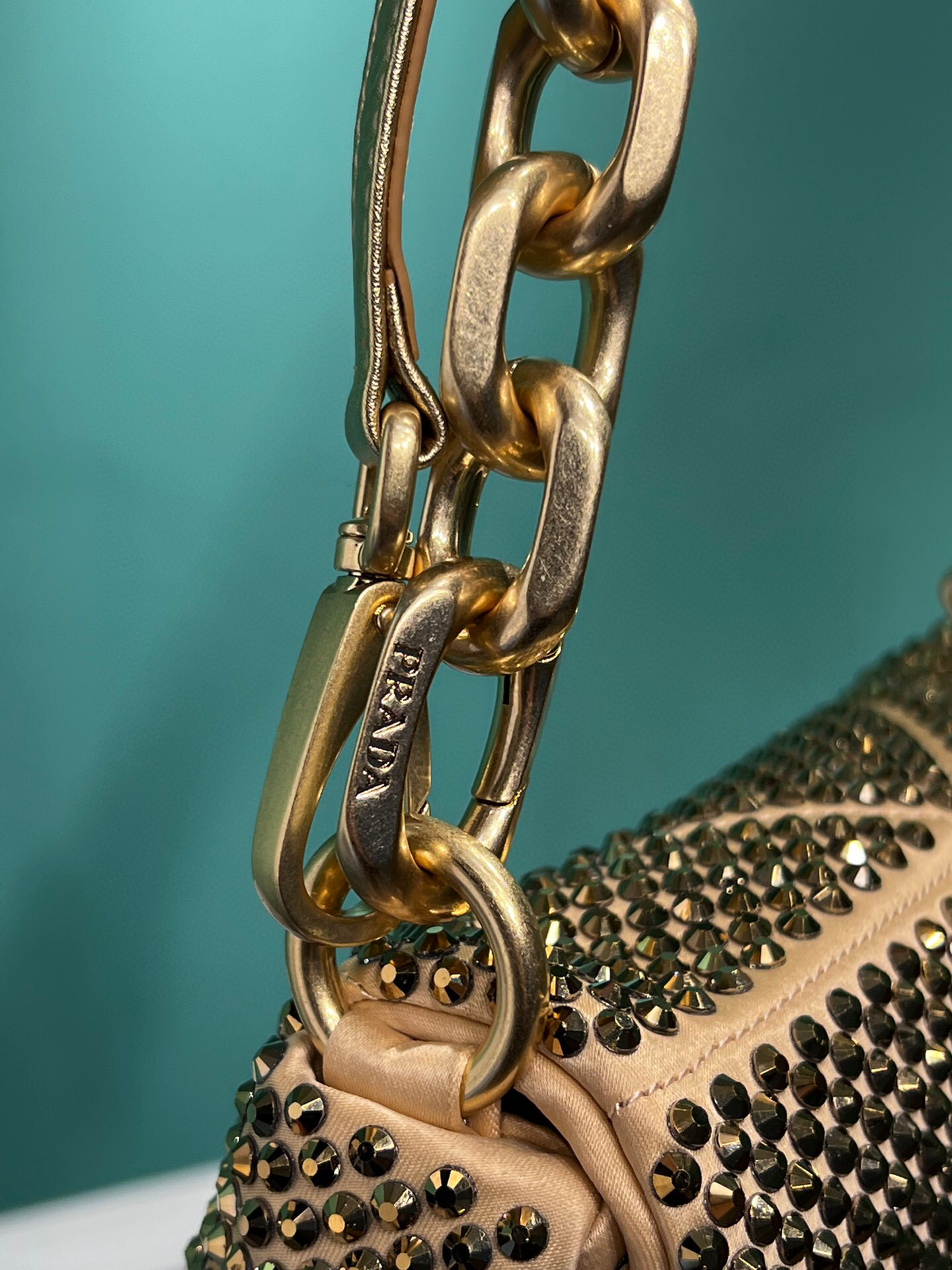 Satin Mini-Bag With Crystals Gold Tone/Black For Women 6.6in/ 17cm 1BD329_2AWL_F0522_V_QOO - Image 7