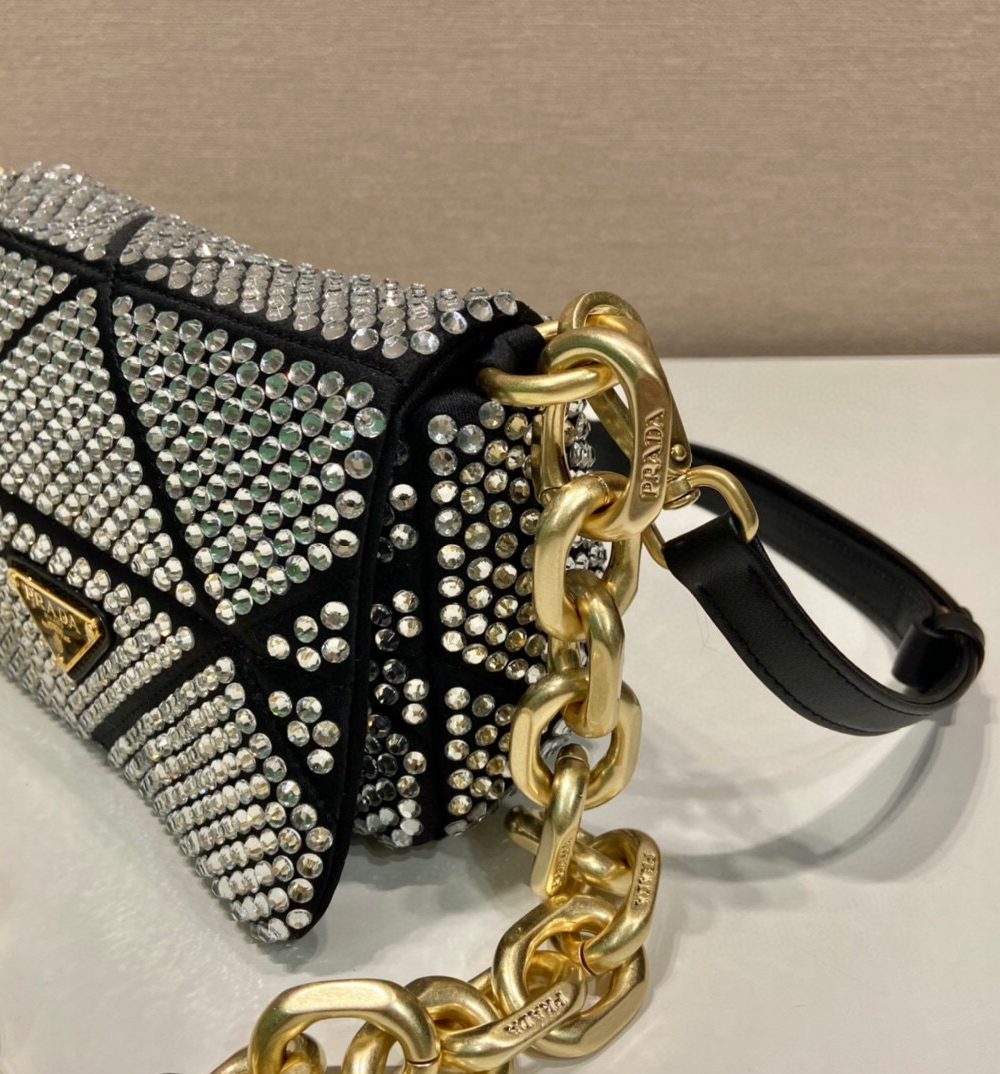 Satin Mini-Bag With Crystals Gold Tone/Black For Women 6.6in/ 17cm 1BD329_2AWL_F0522_V_QOO