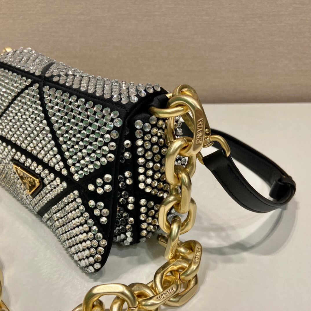 Satin Mini-Bag With Crystals Gold Tone/Black For Women 6.6in/ 17cm 1BD329_2AWL_F0522_V_QOO - Image 14