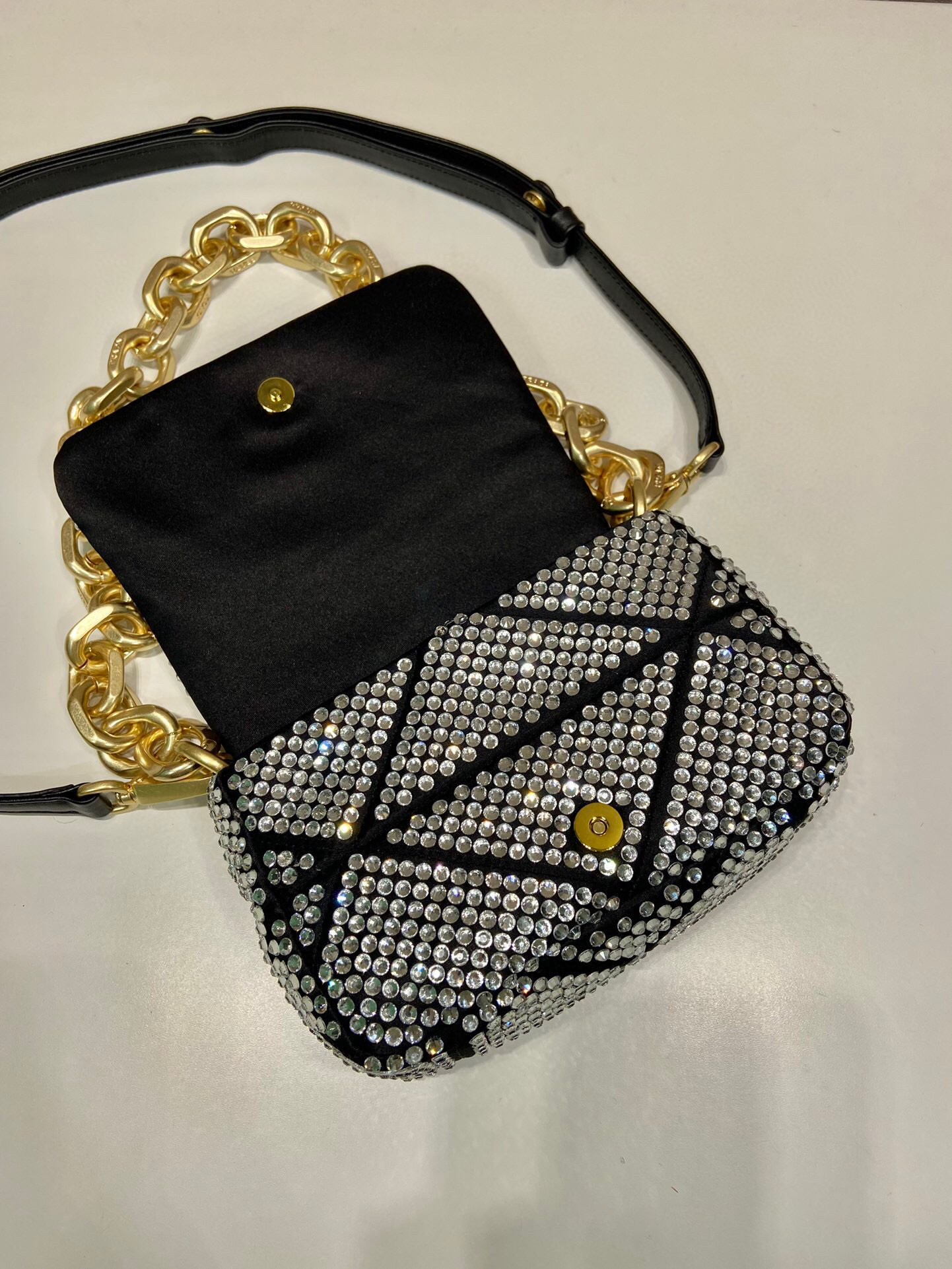 Satin Mini-Bag With Crystals Gold Tone/Black For Women 6.6in/ 17cm 1BD329_2AWL_F0522_V_QOO - Image 16