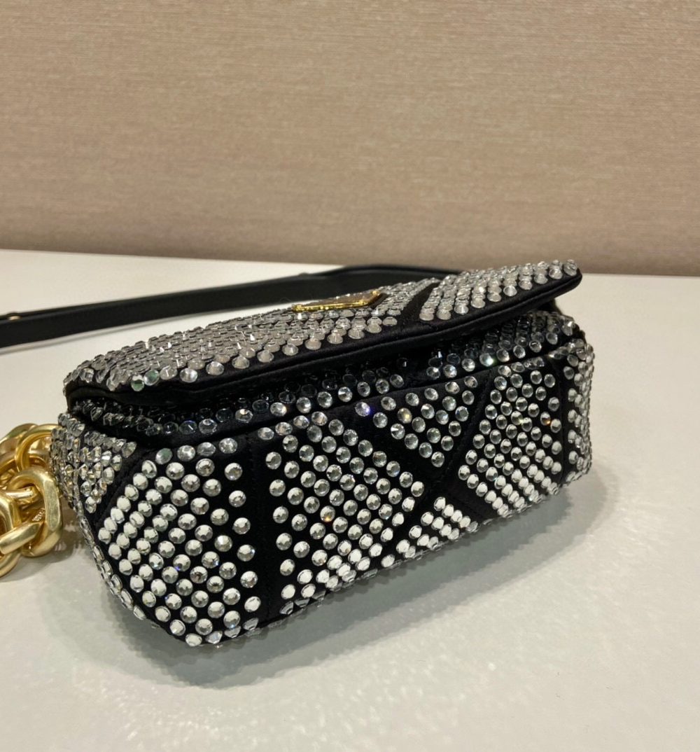 Satin Mini-Bag With Crystals Gold Tone/Black For Women 6.6in/ 17cm 1BD329_2AWL_F0522_V_QOO