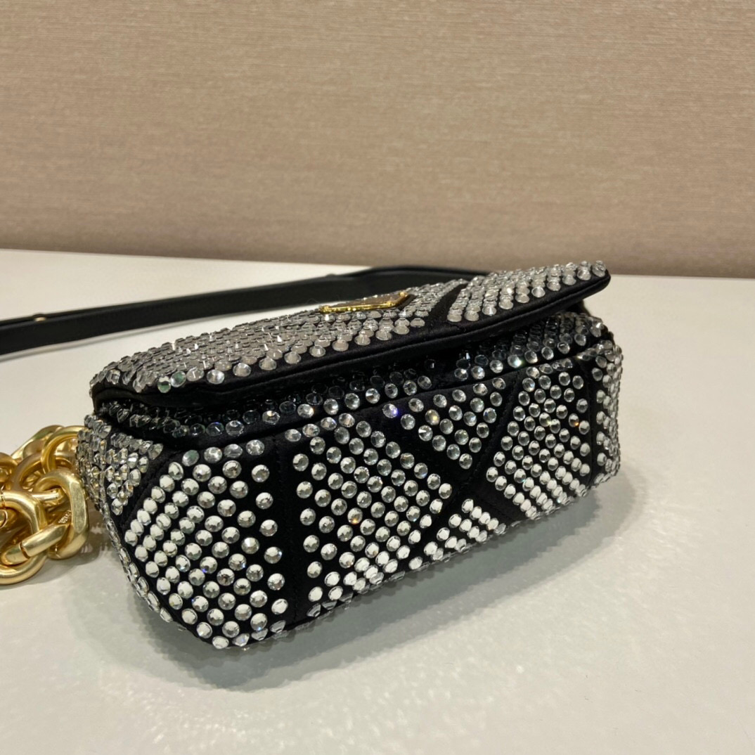 Satin Mini-Bag With Crystals Gold Tone/Black For Women 6.6in/ 17cm 1BD329_2AWL_F0522_V_QOO - Image 13