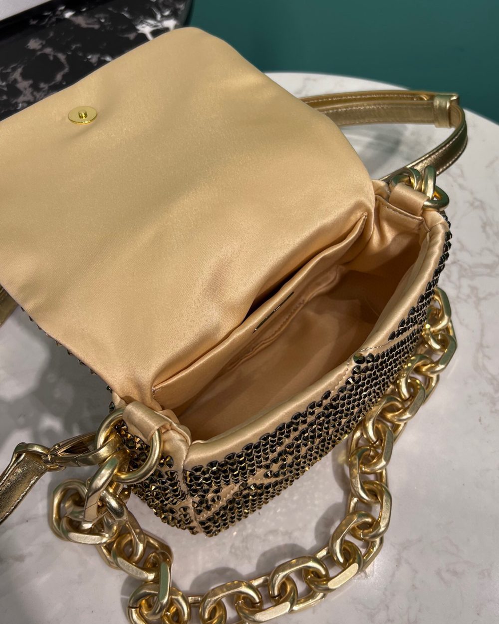 Satin Mini-Bag With Crystals Gold Tone/Black For Women 6.6in/ 17cm 1BD329_2AWL_F0522_V_QOO