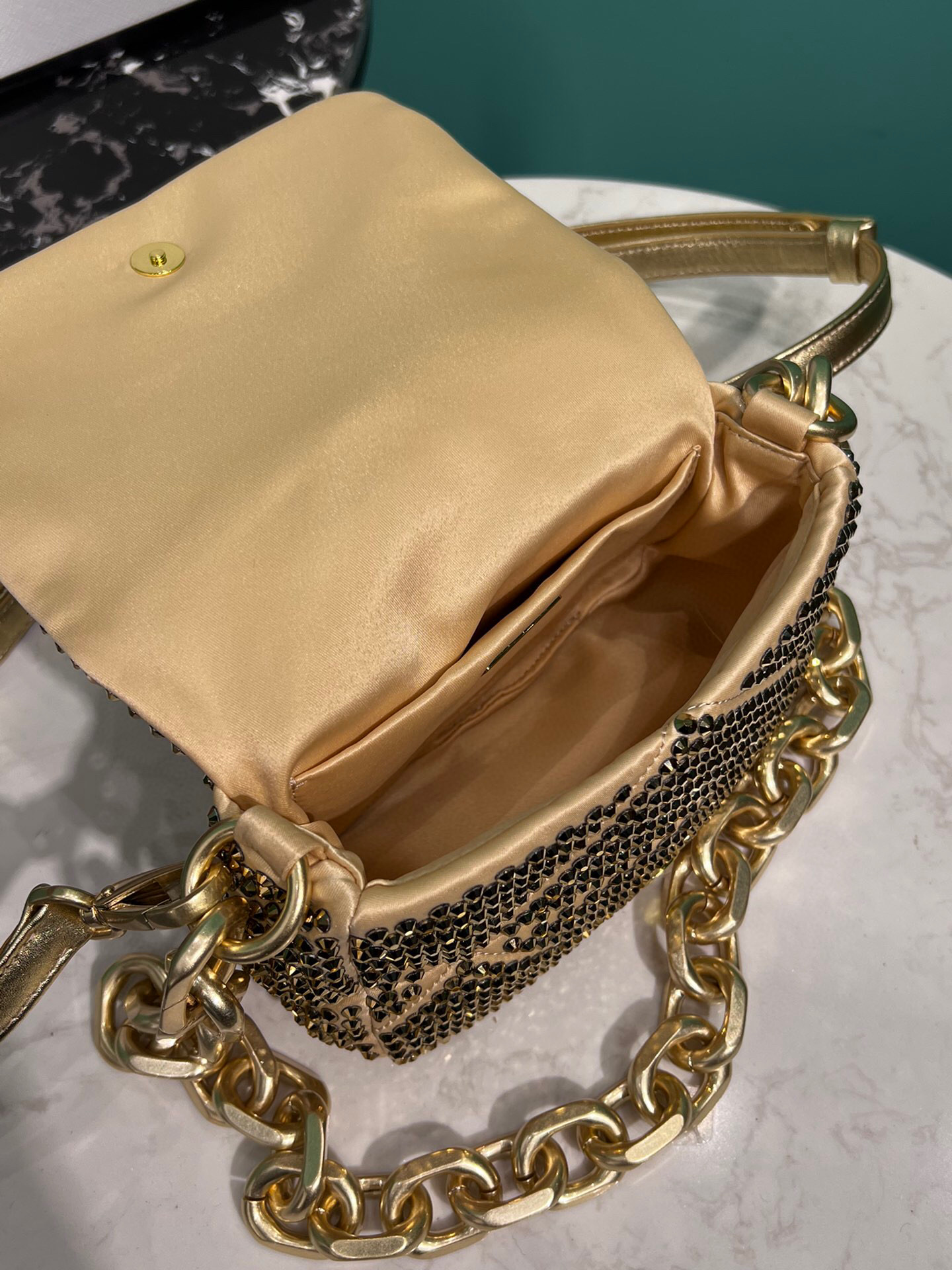 Satin Mini-Bag With Crystals Gold Tone/Black For Women 6.6in/ 17cm 1BD329_2AWL_F0522_V_QOO - Image 9