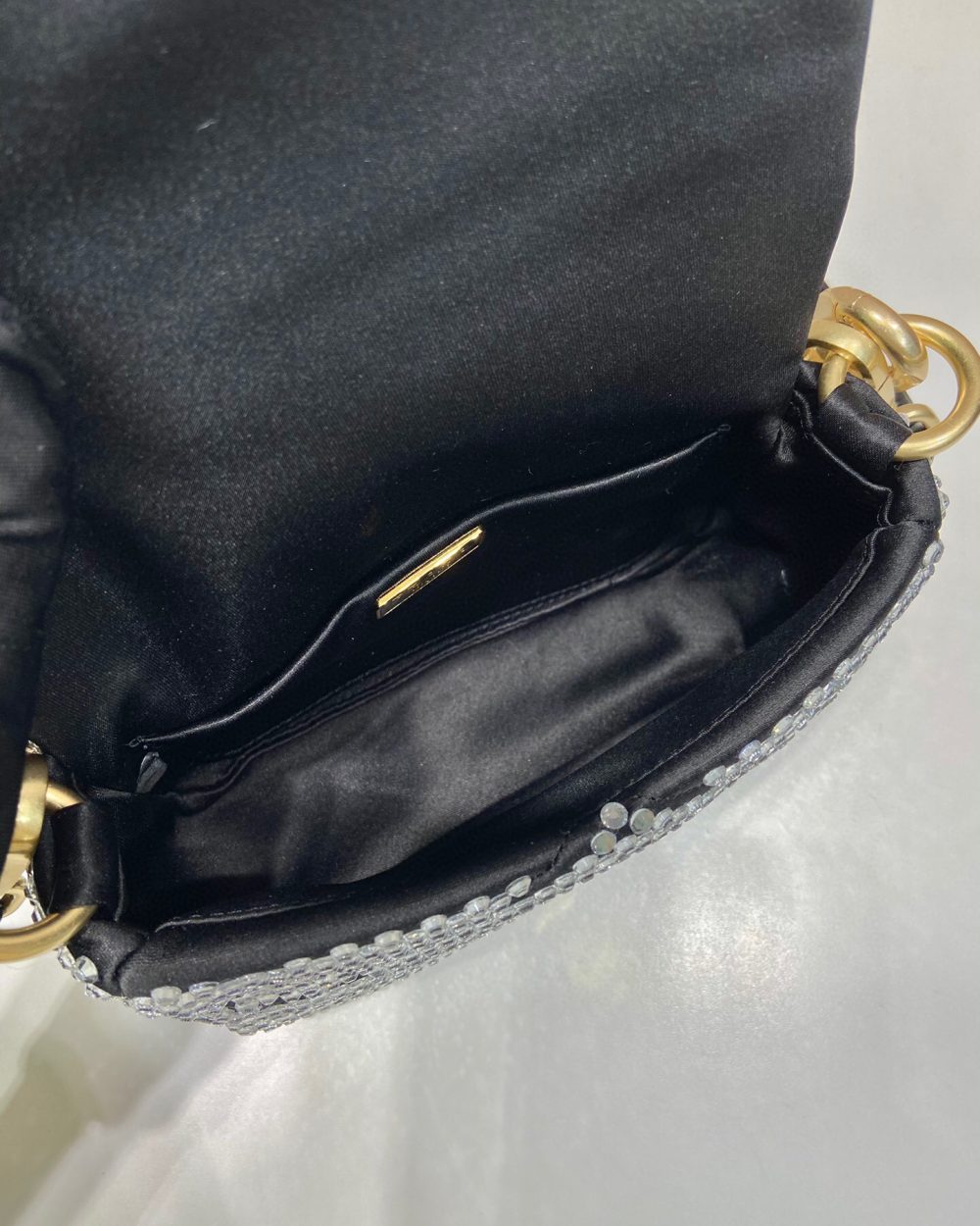 Satin Mini-Bag With Crystals Gold Tone/Black For Women 6.6in/ 17cm 1BD329_2AWL_F0522_V_QOO