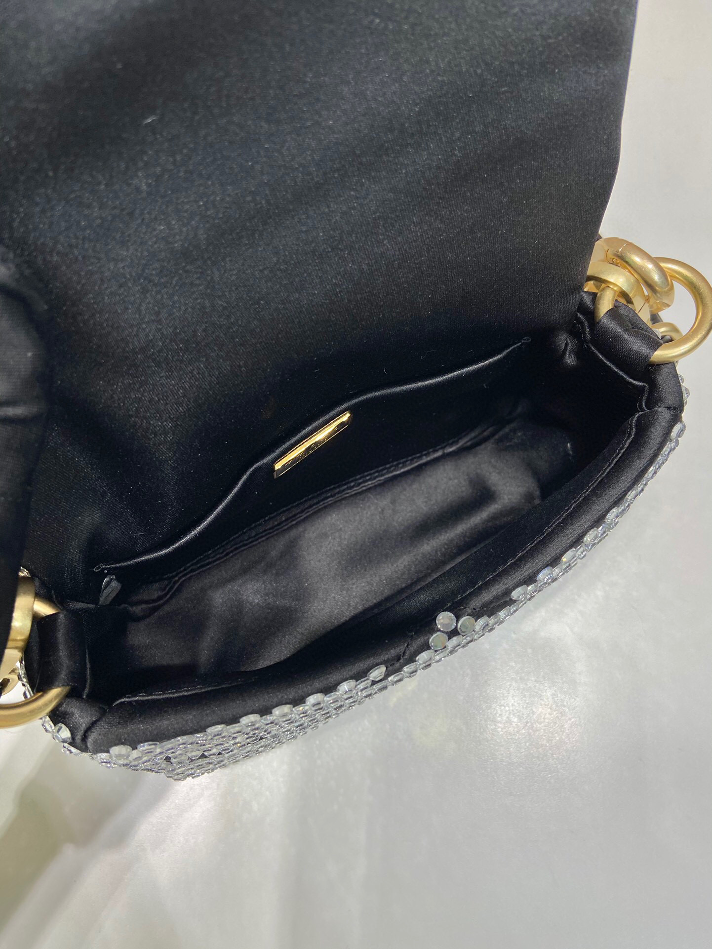 Satin Mini-Bag With Crystals Gold Tone/Black For Women 6.6in/ 17cm 1BD329_2AWL_F0522_V_QOO - Image 17