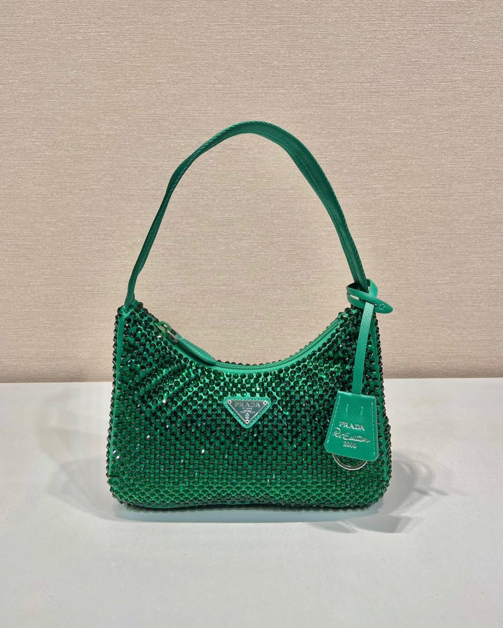 Satin Mini-Bag With Crystals In Green For Women 8.6in/ 22cm 1BC515_2AWL_F0458_V_OOO