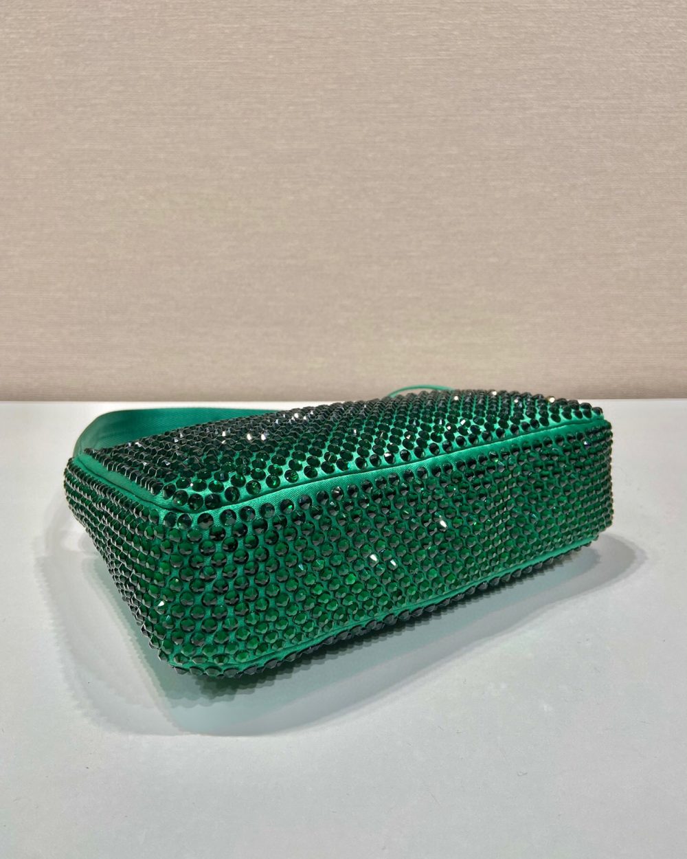 Satin Mini-Bag With Crystals In Green For Women 8.6in/ 22cm 1BC515_2AWL_F0458_V_OOO