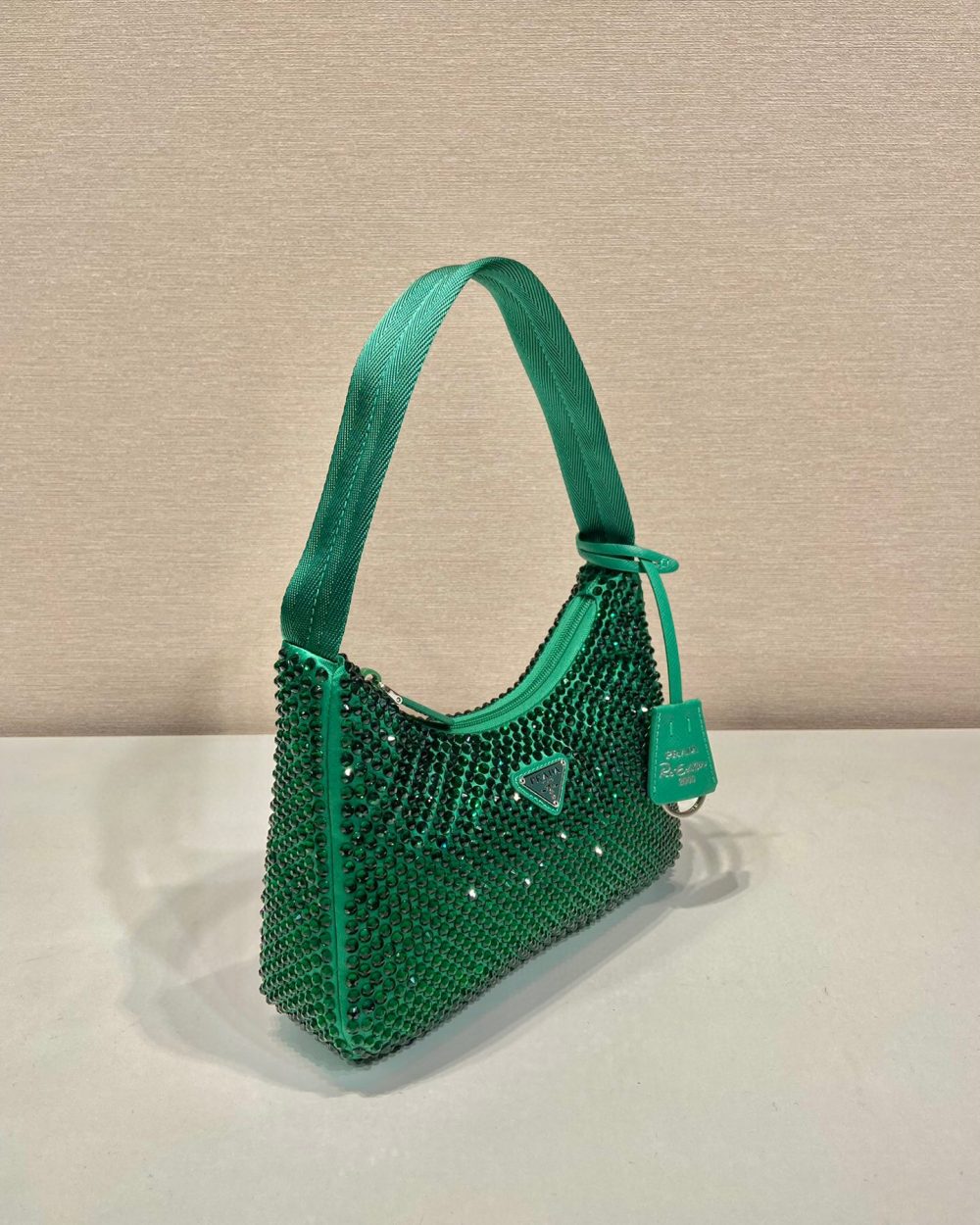 Satin Mini-Bag With Crystals In Green For Women 8.6in/ 22cm 1BC515_2AWL_F0458_V_OOO