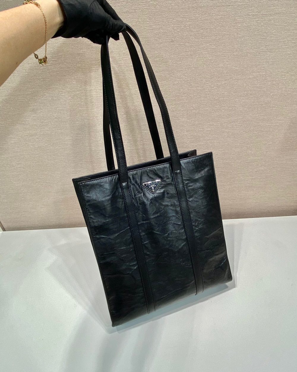 Small Antiqued Nappa Tote Bag In Pink/Black For Women 12.9 in/ 33cm 1BG459_UVL_F0E18_V_OOO