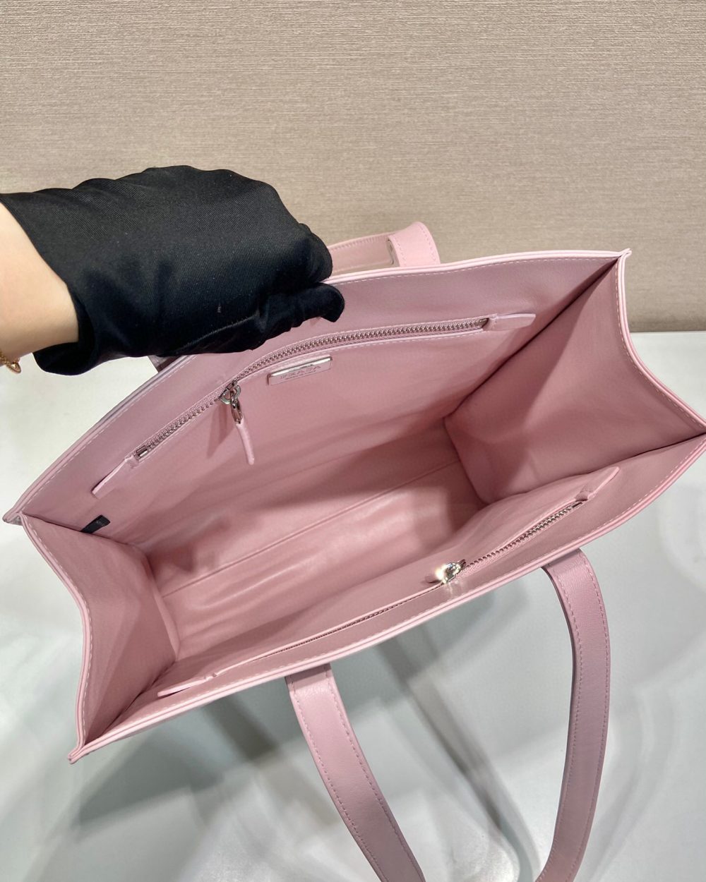 Small Antiqued Nappa Tote Bag In Pink/Black For Women 12.9 in/ 33cm 1BG459_UVL_F0E18_V_OOO