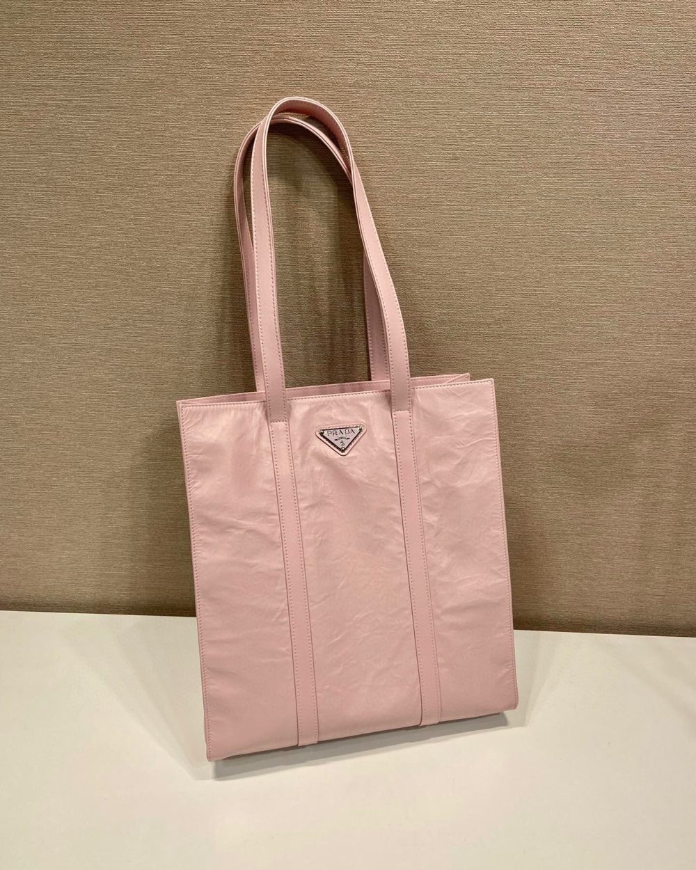 Small Antiqued Nappa Tote Bag In Pink/Black For Women 12.9 in/ 33cm 1BG459_UVL_F0E18_V_OOO