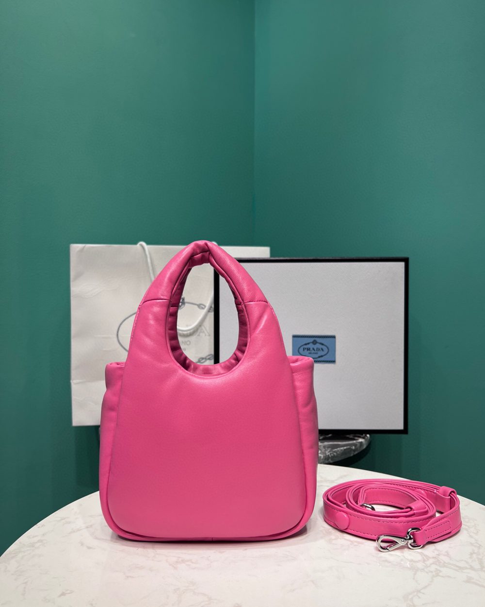 Small Padded Prada Soft Nappa Bag In Pink For Women 7.1 in/ 18 cm