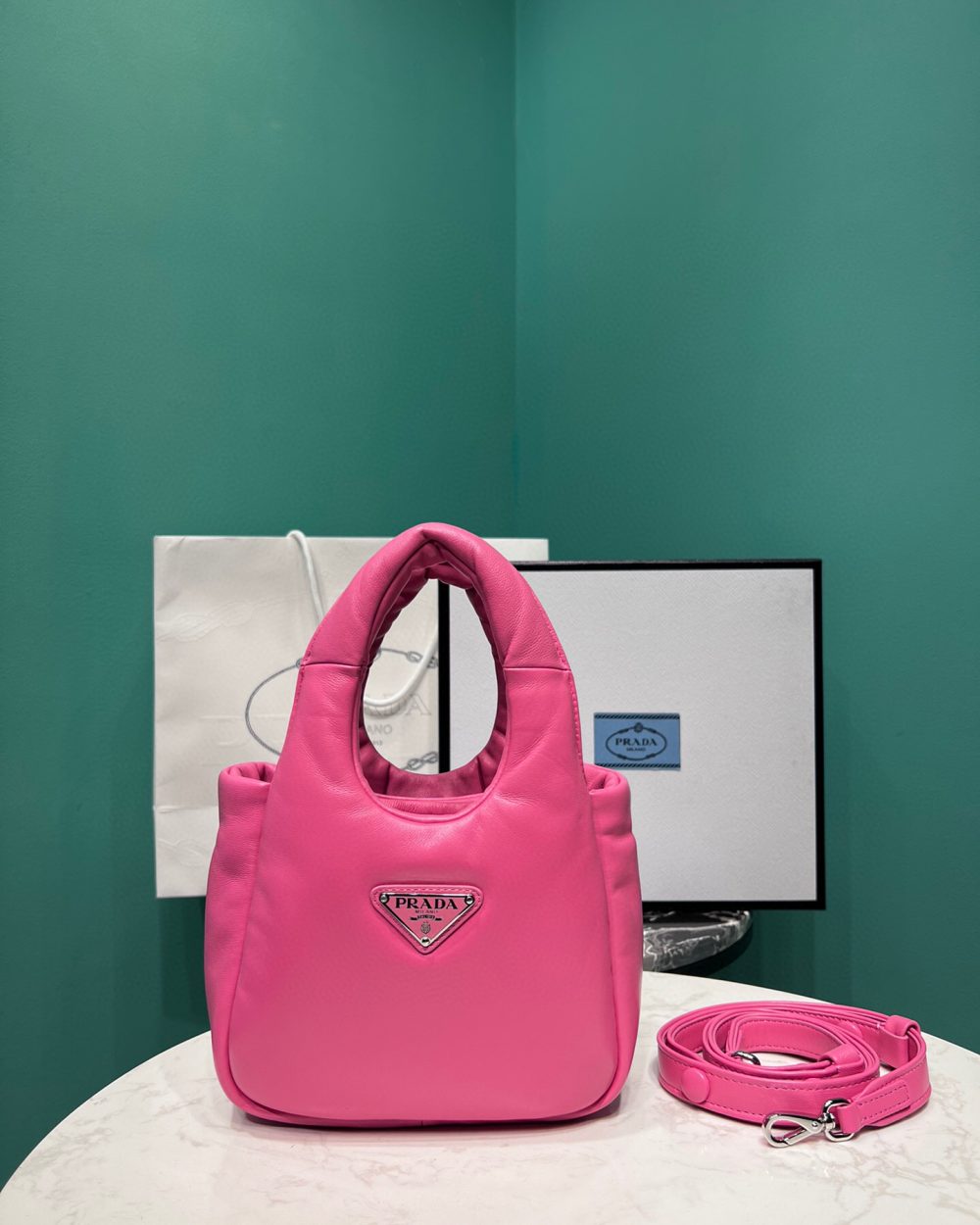 Small Padded Prada Soft Nappa Bag In Pink For Women 7.1 in/ 18 cm