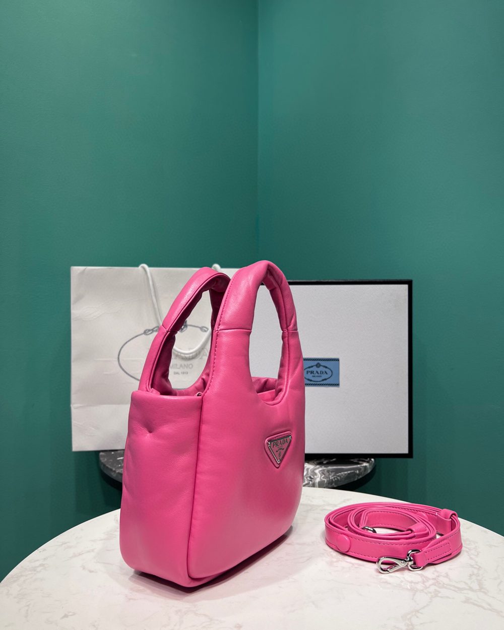 Small Padded Prada Soft Nappa Bag In Pink For Women 7.1 in/ 18 cm