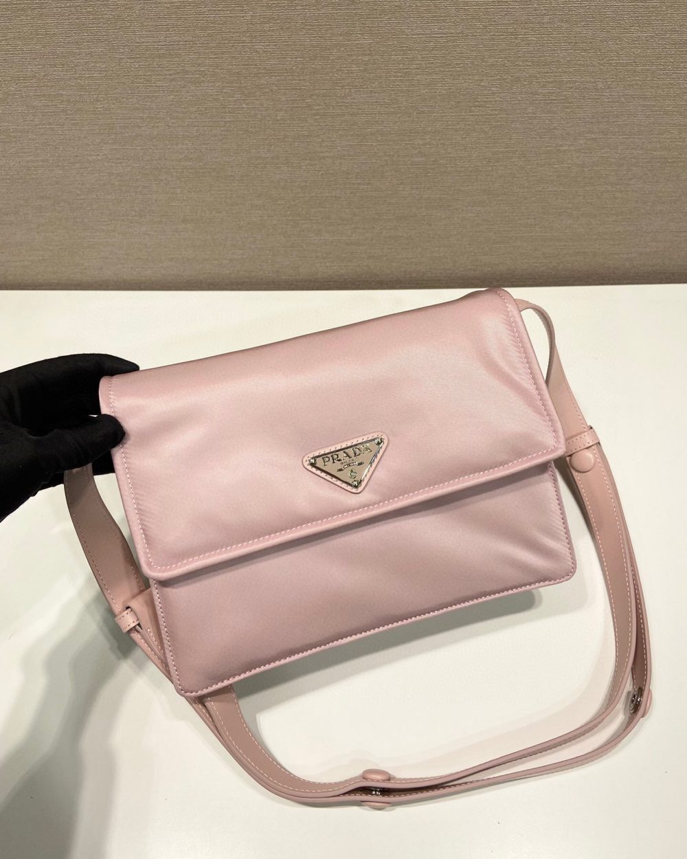 Small Padded Shoulder Bag In Beige/Pink For Women 9.1in/ 23cm 1BD313_RDLN_F0F24_V_OOO