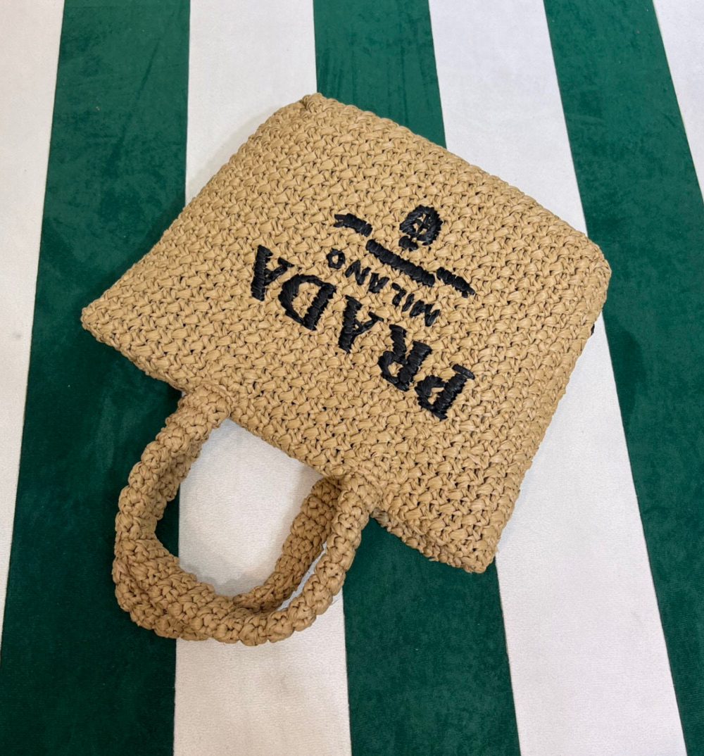 Small Raffia Tote Bag In Pink/Beige For Women 9.4 in/24cm 1BG422_2A2T_F0E18_V_OOL