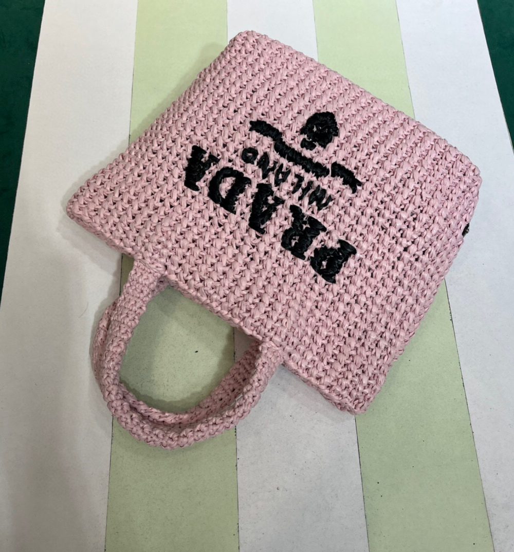 Small Raffia Tote Bag In Pink/Beige For Women 9.4 in/24cm 1BG422_2A2T_F0E18_V_OOL