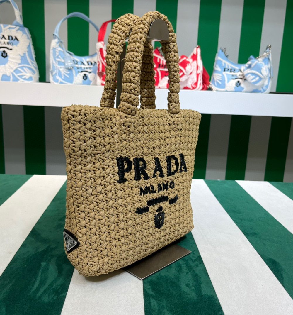 Small Raffia Tote Bag In Pink/Beige For Women 9.4 in/24cm 1BG422_2A2T_F0E18_V_OOL