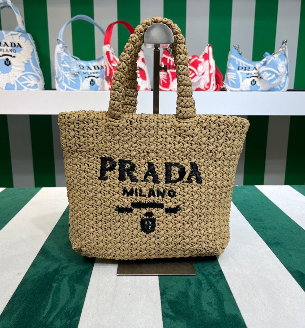 Small Raffia Tote Bag In Pink/Beige For Women 9.4 in/24cm 1BG422_2A2T_F0E18_V_OOL