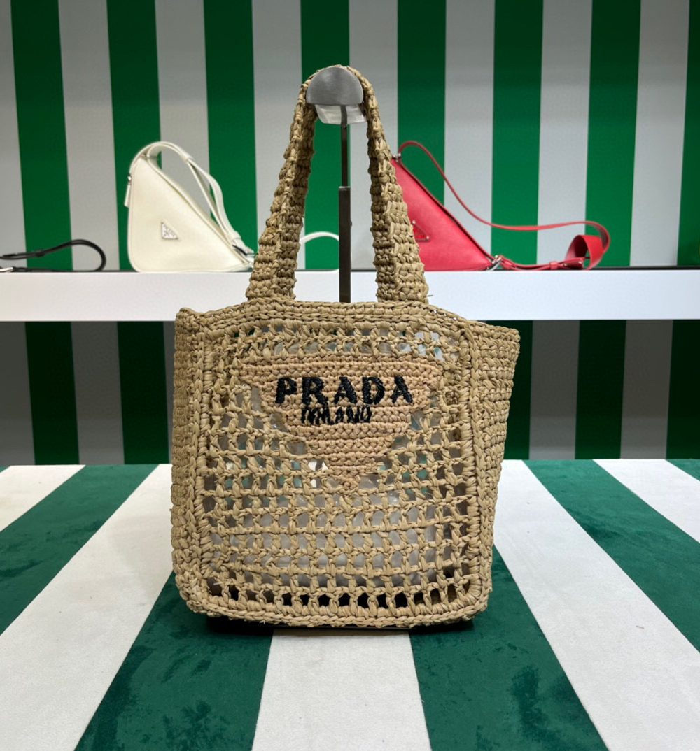 Small Raffia Tote Beige For Women 22cm/ 8.7in 1BG444_2A2T_F0018_V_OOO